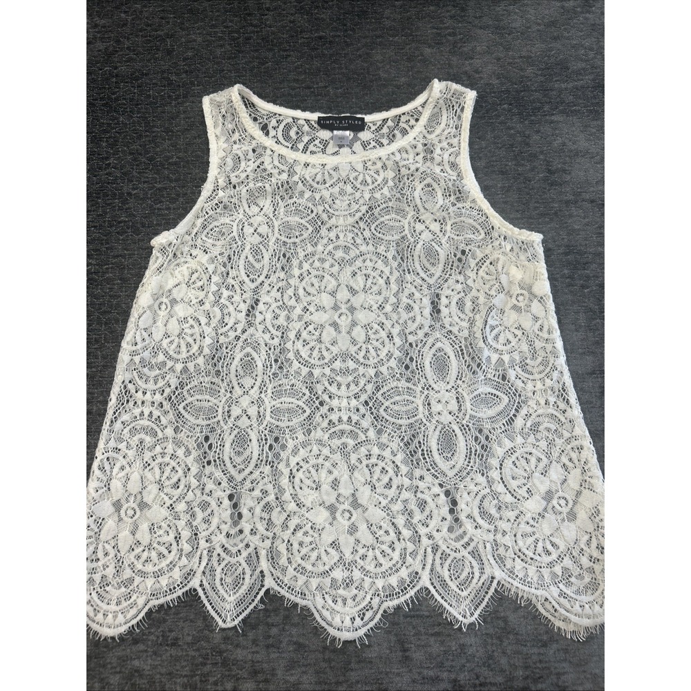 Simply Styled Sears Womens M Ivory Lace Sleeveless Top Scalloped Hem Sheer Boho‎